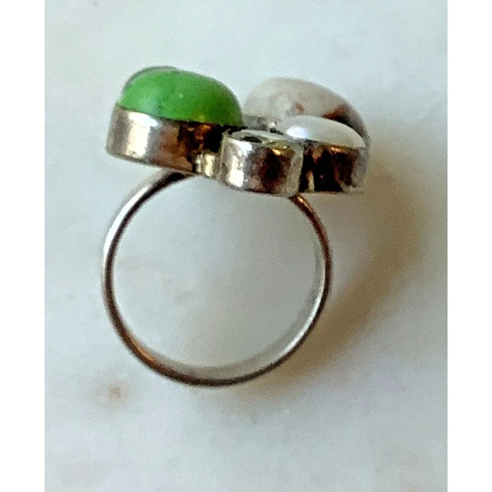 Handcrafted Ring Sterling Silver Vintage Size 8 Multi Stone Cluster Signed 925